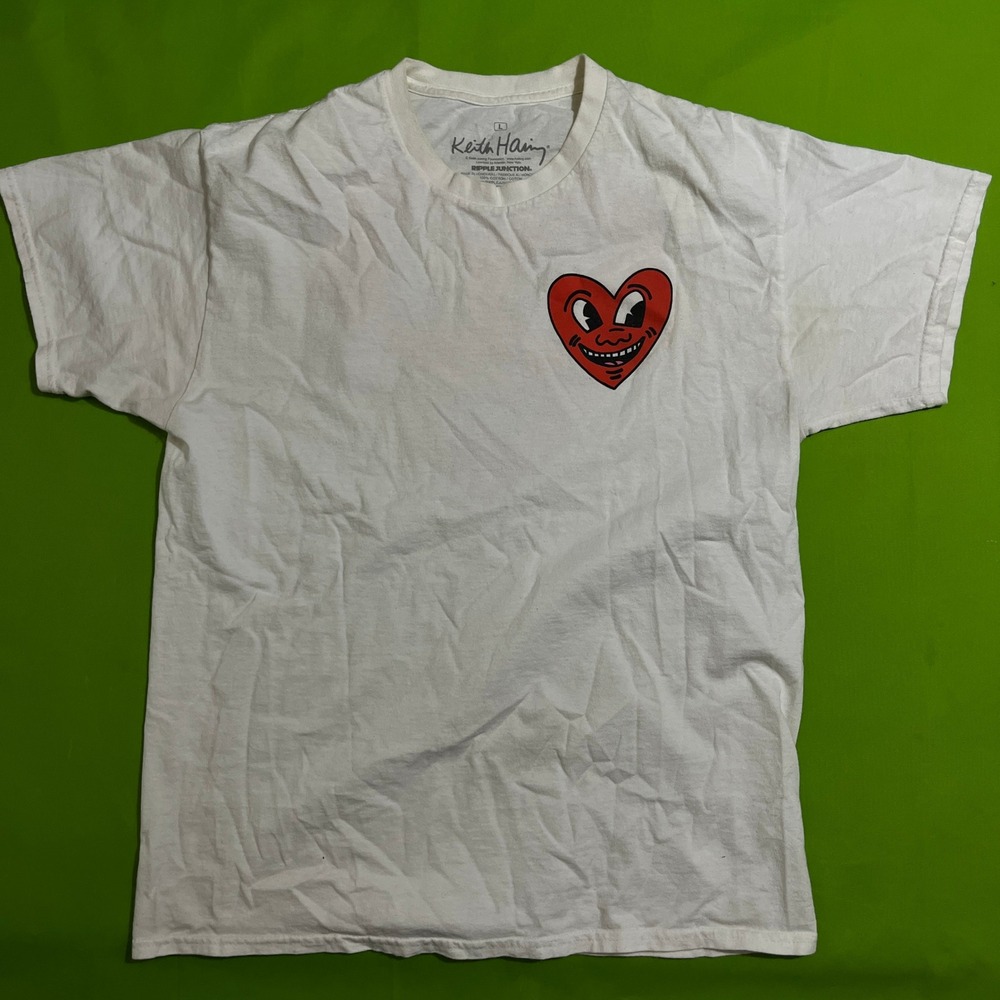 Keith Haring Ripple Junction Smiling Heart Graphic T-Shirt White Mens Large L - Picture 2 of 5